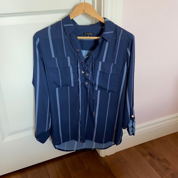 💙DYNAMITE BLUE STRIPED BLOUSE🤍 - Picture 1 of 3